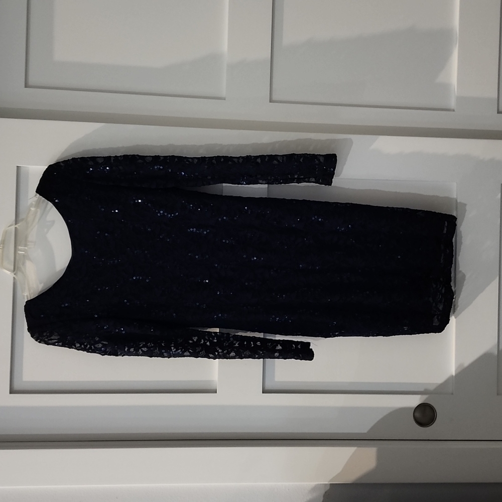 Navy lace sheath dress